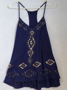 Express Purple Sequin Tank Top Women’s Large Racerback Flowy Cami